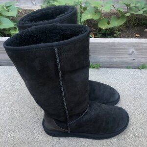 UGG Australia Classic Tall Boots Shoes W 8 Shearling Leather Black Shoes 5815